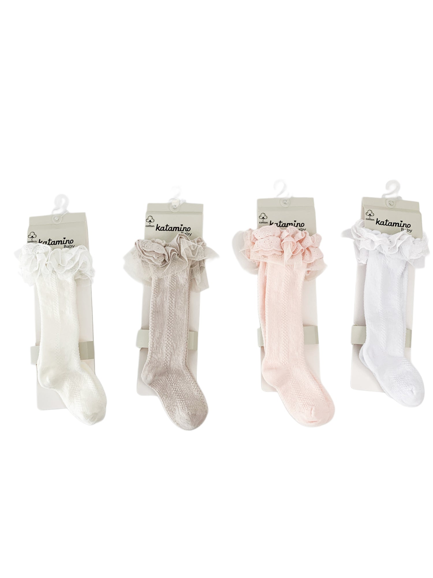 Sosete Lungi pentru Bebelusi - Model Elastic Roz cu Volanas Dublu