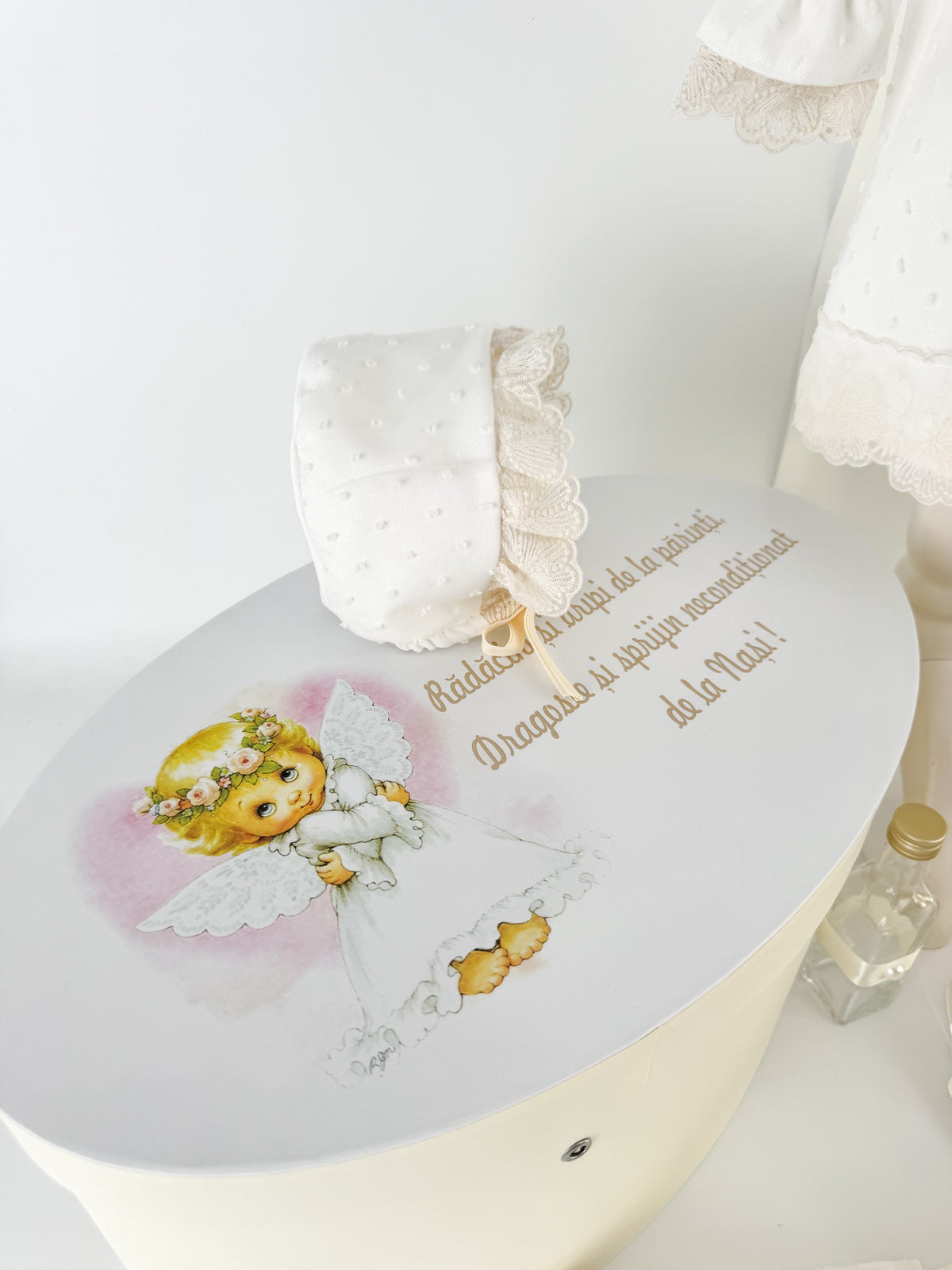 Set botez personalizat cu rochita, trusou complet si lumanare personalizata manual - Florica