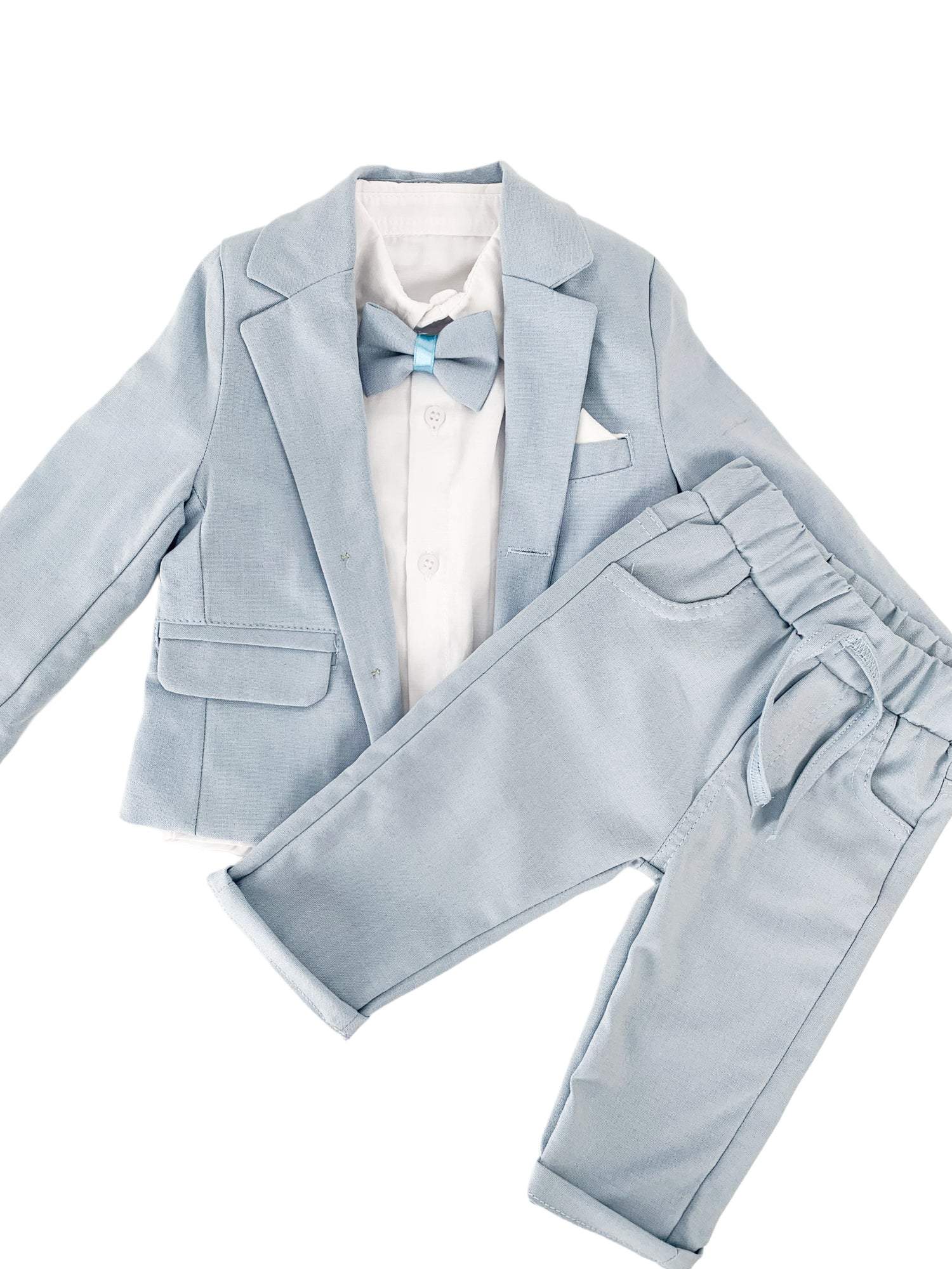 Set Complet Botez Baieti - Costum 4 Piese Bleu cu Sacou si Pantaloni - Lorenzo