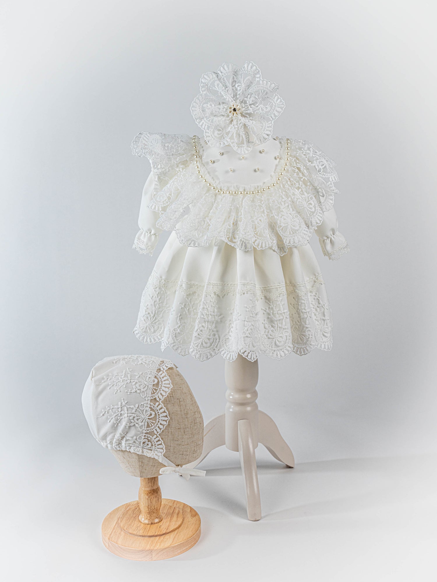 Set Rochita Ocazie Bebelusi 3 Piese - Ivory cu Broderie si Accesorii incluse - Giulia