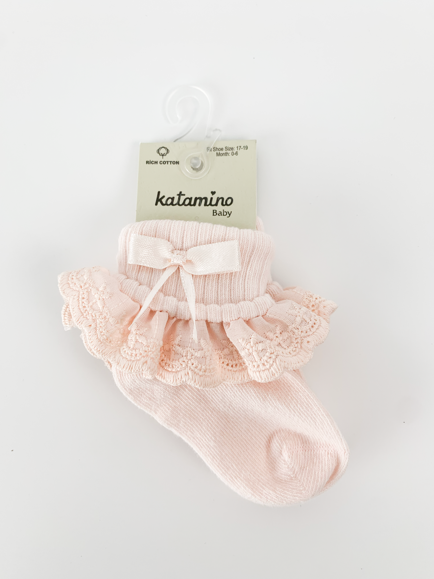 Sosete Bebelusi Roz cu Volanas - Model Elastic cu Fundita Aplicata