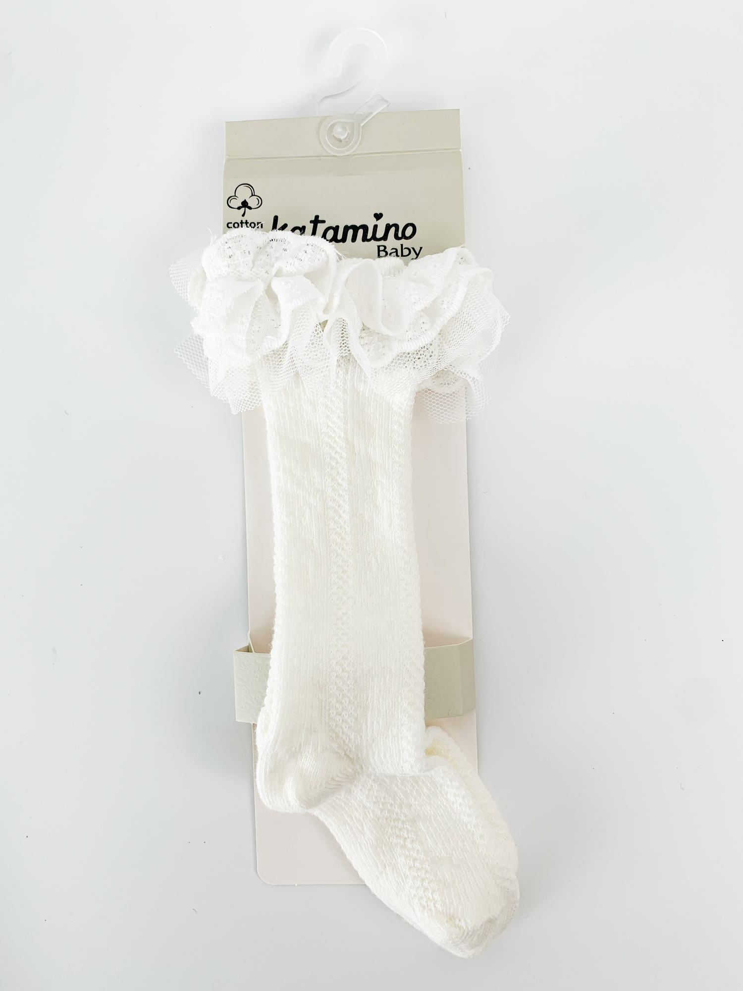 Sosete Bebelusi Lungi Ivoire - Model Elastic cu Volanas Stratificat