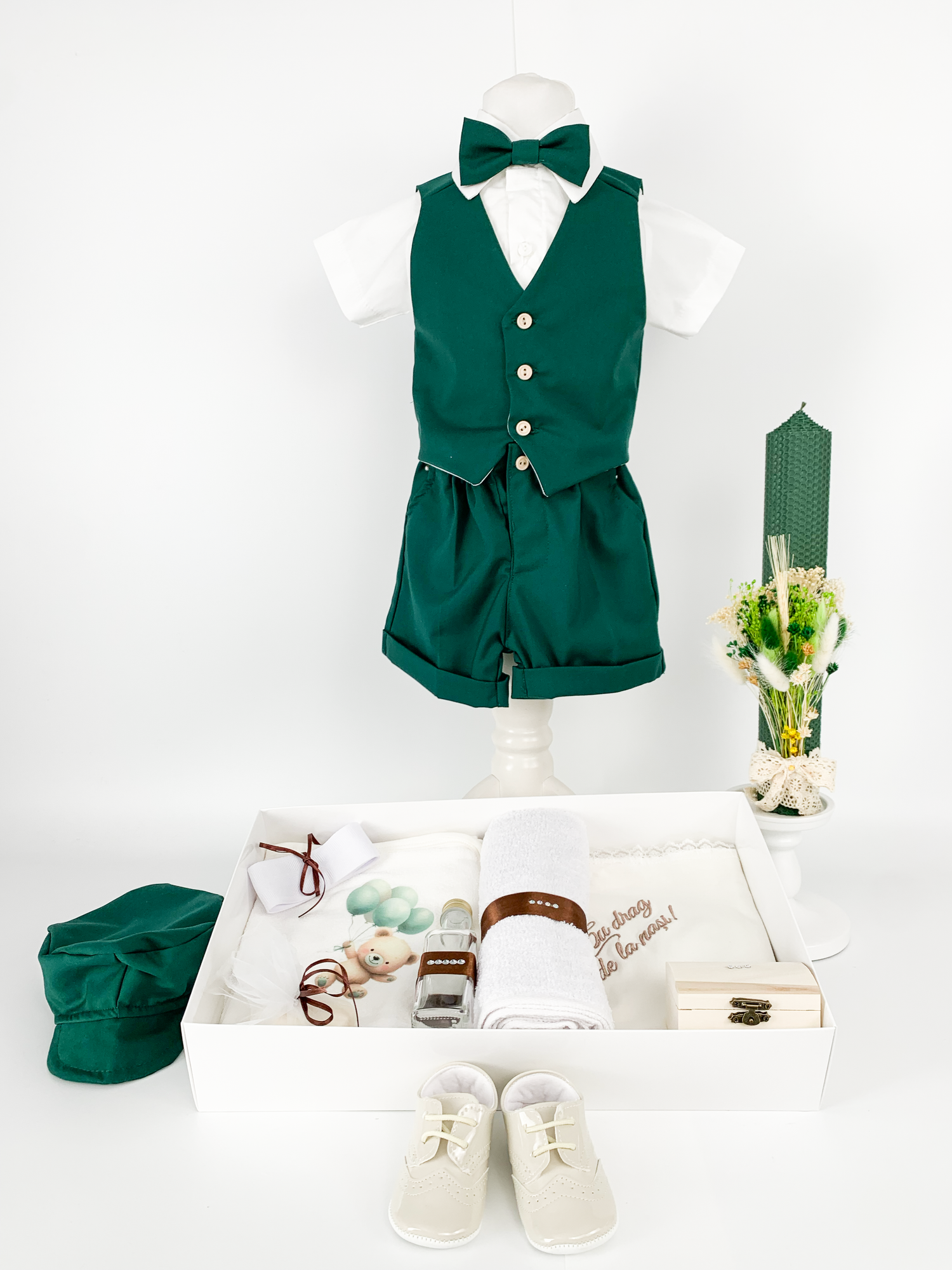 Set botez complet cu trusou personalizat si lumanare ceara naturala - Cosmin