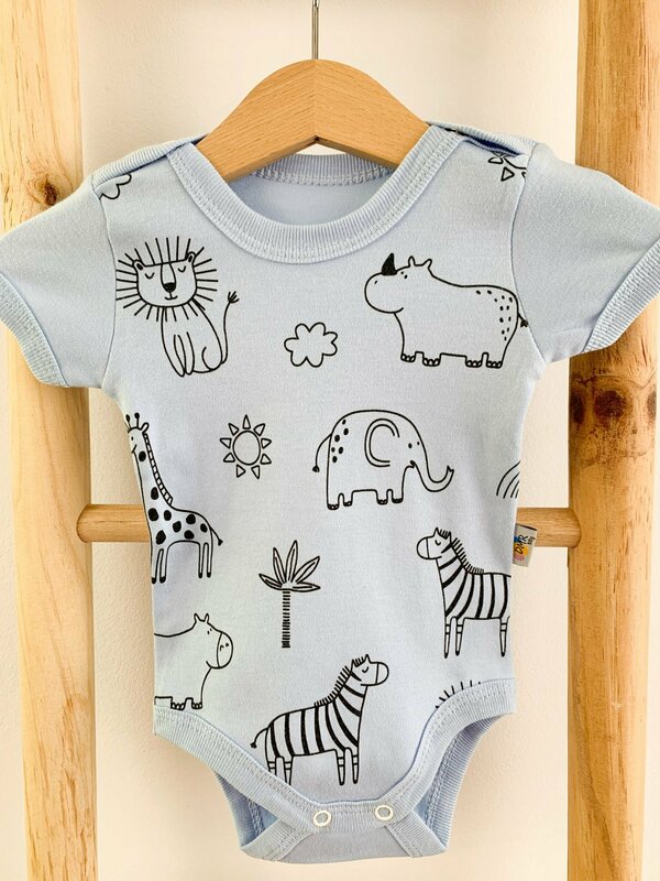 Body bebelus - bleu cu animalute
