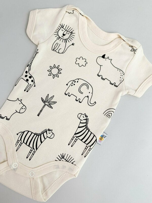 Body bebelus - ivoire cu animalute