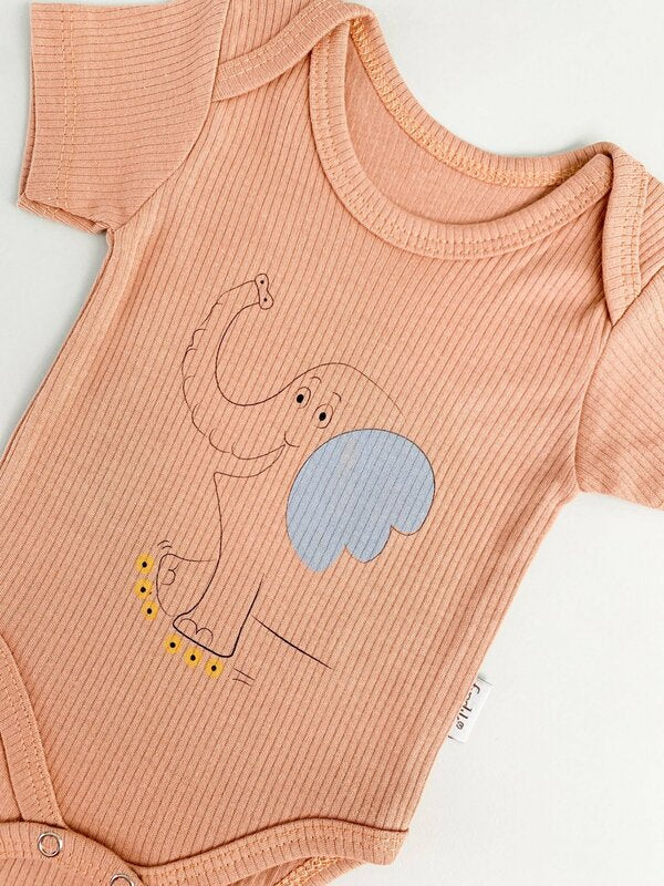 Body bebelus - roz somon cu elefantel