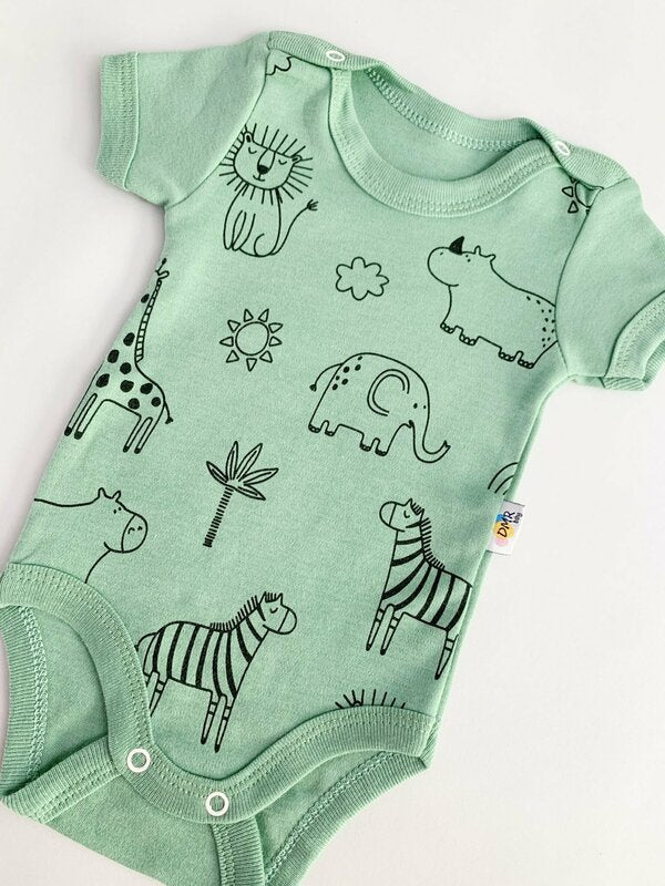 Body bebelus - verde cu animalute
