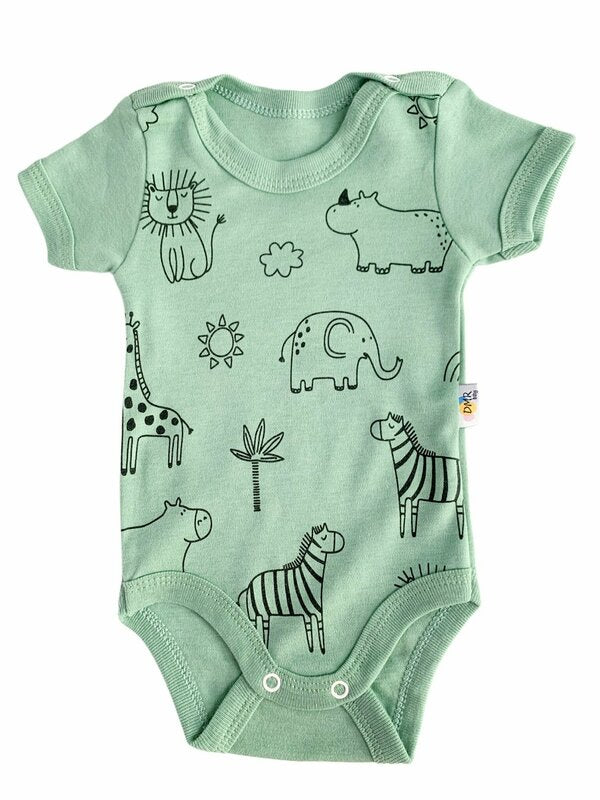 Body bebelus - verde cu animalute