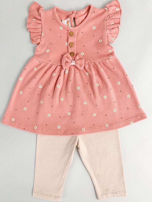 Compleu fetita cu floricele - crem cu roz