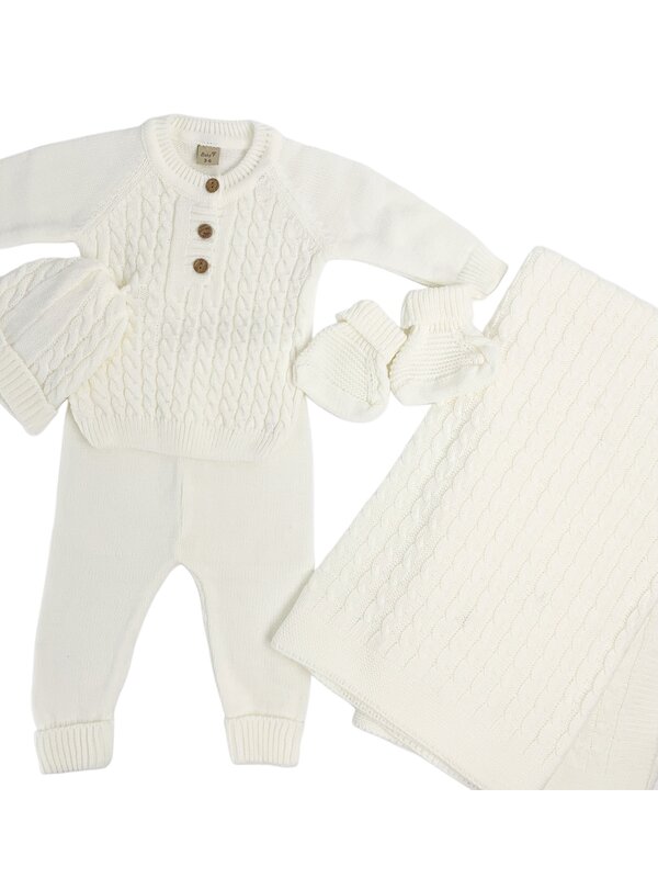Compleu tricotat  bebelus 5 piese - alb