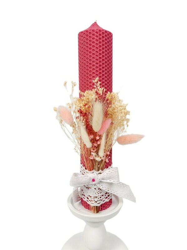 Lumanare botez ceara naturala Roz pudra