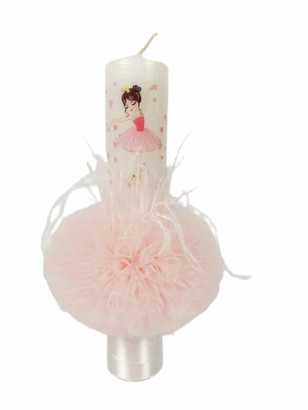 Lumanare botez fetita cu balerina roz