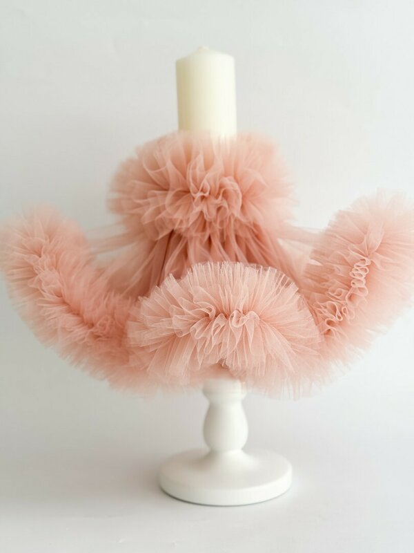 Lumanare botez fetita cu voal roz pudra