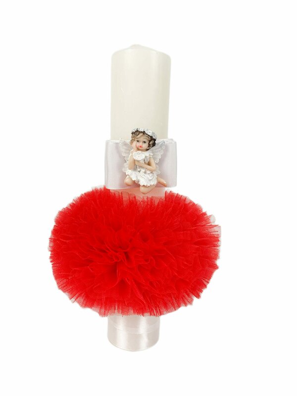 Lumanare botez fetita roșie cu ingeras