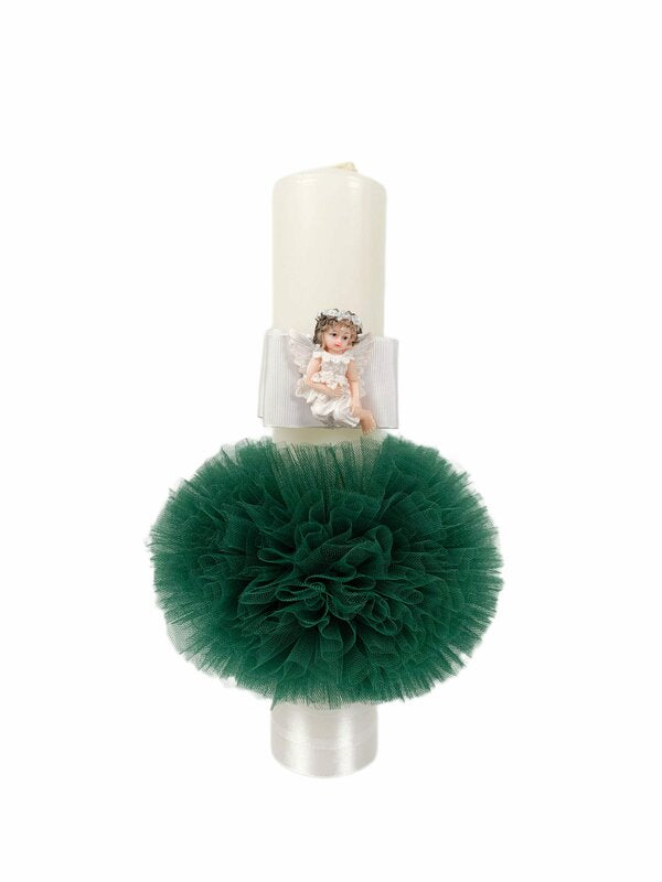 Lumanare botez fetita verde cu ingeras,