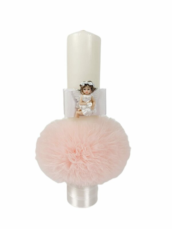 Lumanare botez roz cu ingeras
