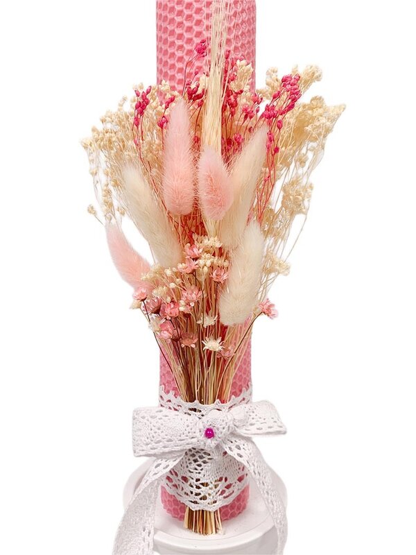 Lumanare de botez cu flori uscate