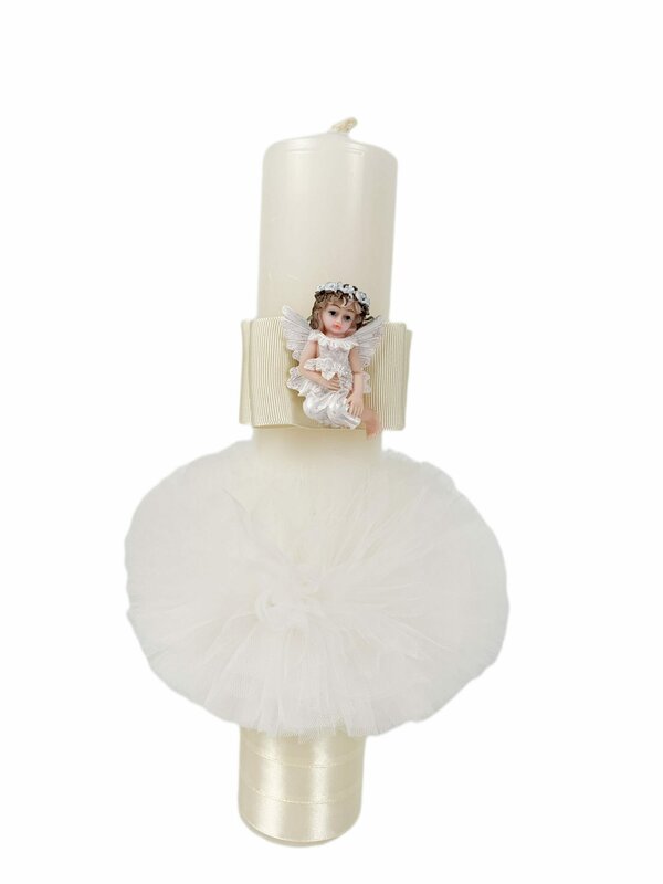 Lumanare fetita ivoire cu ingeras