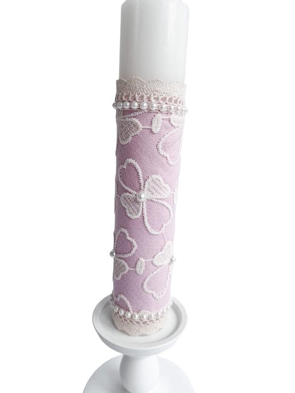 Lumnare botez roz cu dantela
