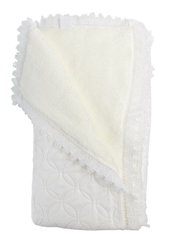 Patura bebelusi groasa - alba cu franjuri