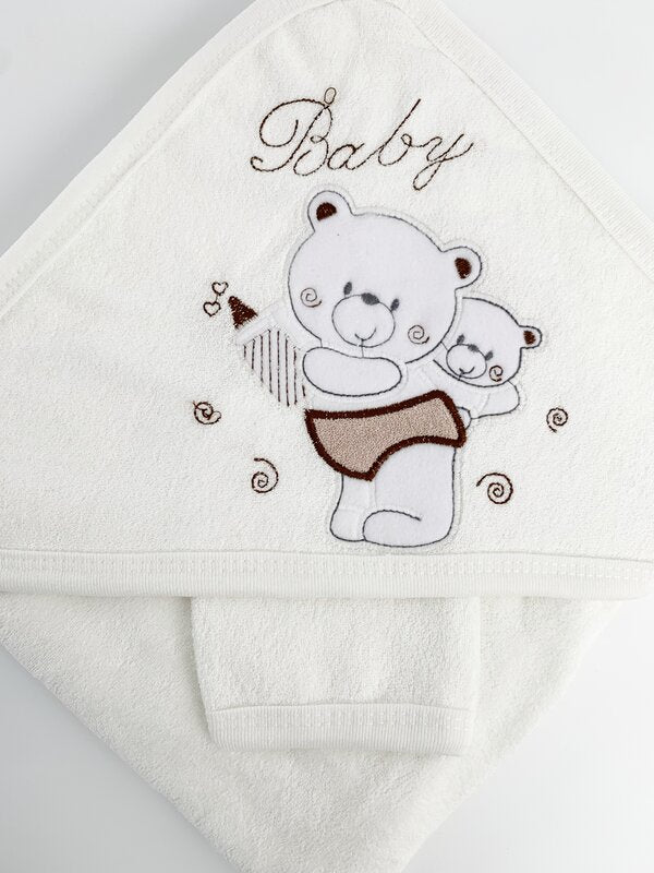 Prosop bebe brodat alb - cu ursuleti