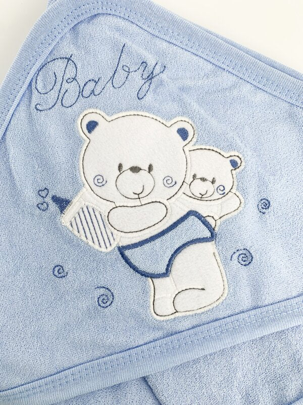 Prosop bebe brodat albastru - cu ursuleti
