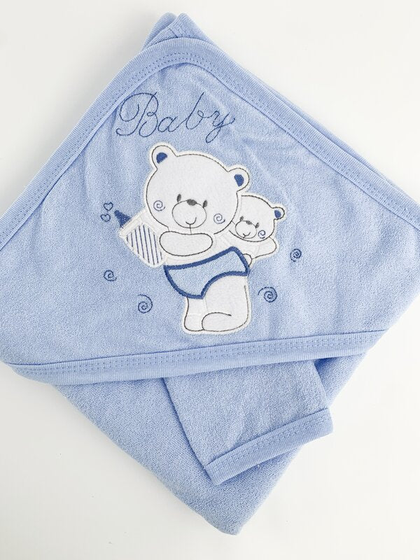 Prosop bebe brodat albastru - cu ursuleti