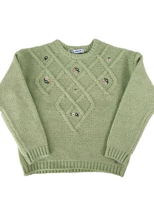 Pulover fetita verde cu floricele