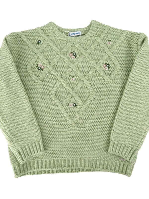 Pulover fetita verde cu floricele