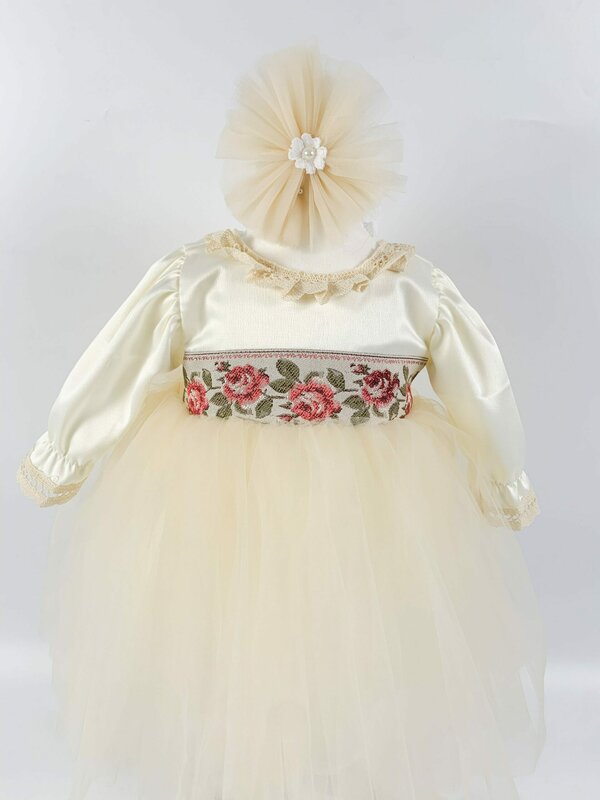 Rochie pentru botez Sorina, brau cu trandafiri