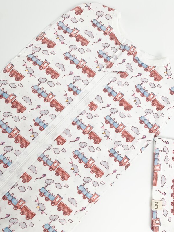 Sac de dormit bebe 2 piese - alb cu trenulet