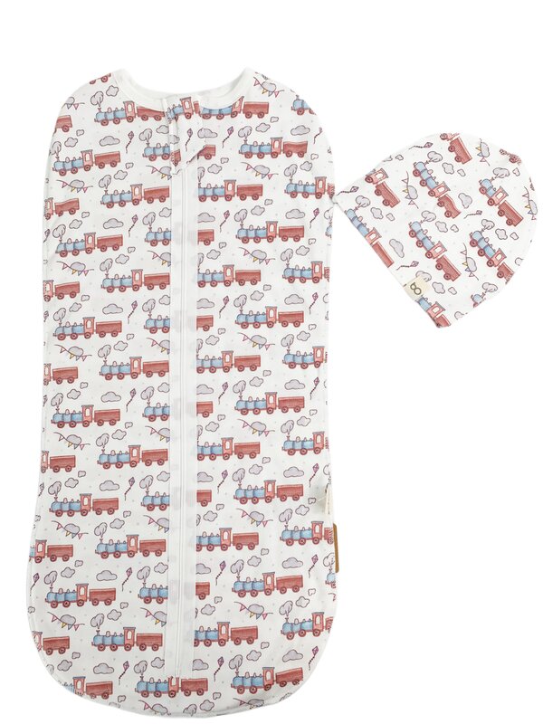 Sac de dormit bebe 2 piese - alb cu trenulet