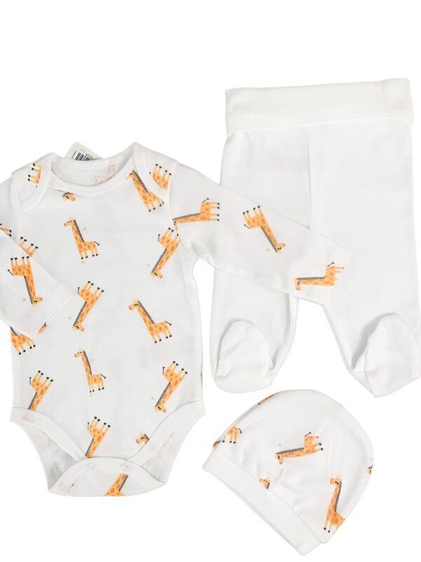 Salopeta baiat alba cu girafe - 3 piese