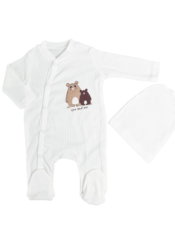 Salopeta baiat alba cu ursuleti - 2 piese