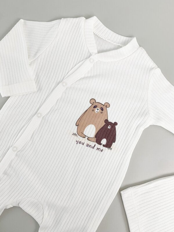 Salopeta baiat alba cu ursuleti - 2 piese