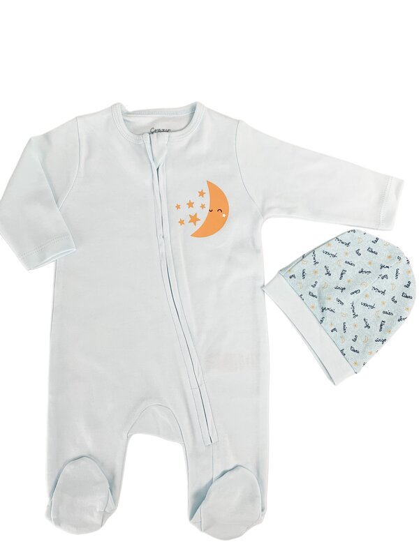 Salopeta baiat albastra cu stelute si luna - 2 piese