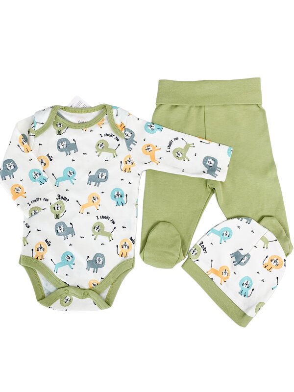 Salopeta baiat verde cu animalute - 3 piese