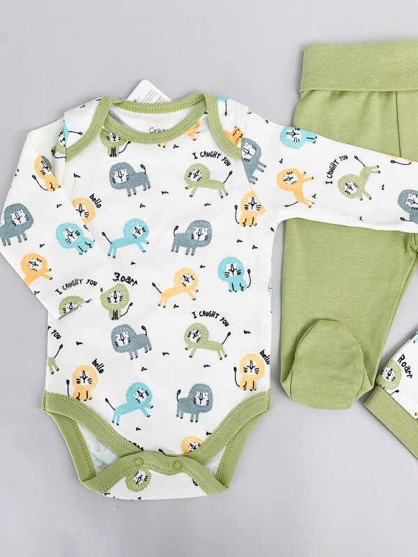 Salopeta baiat verde cu animalute - 3 piese