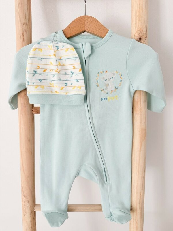 Salopeta bumbac albastru deschis cu ursuleti