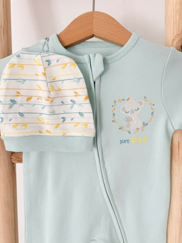 Salopeta bumbac albastru deschis cu ursuleti