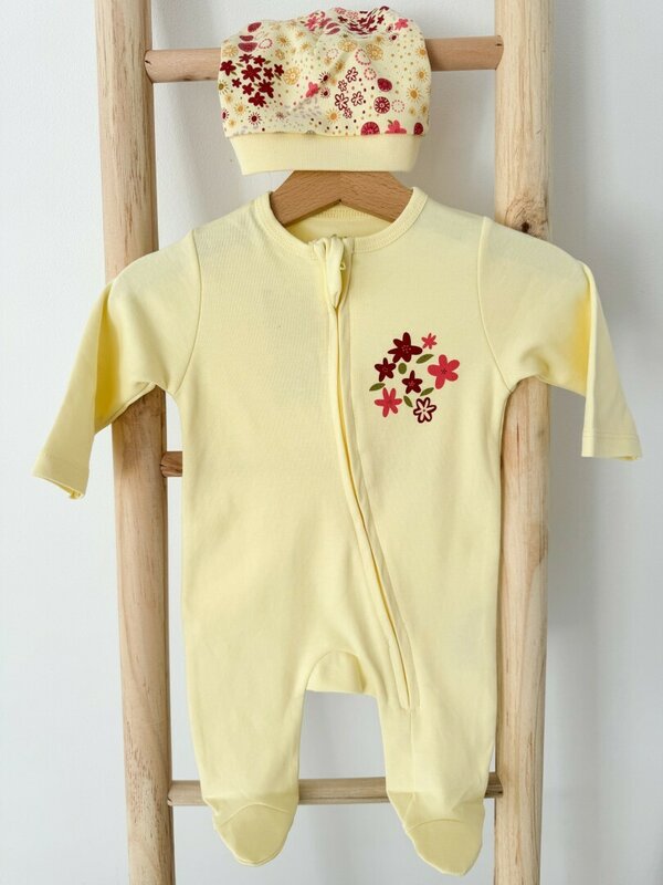 Salopeta bumbac galbena cu floricele