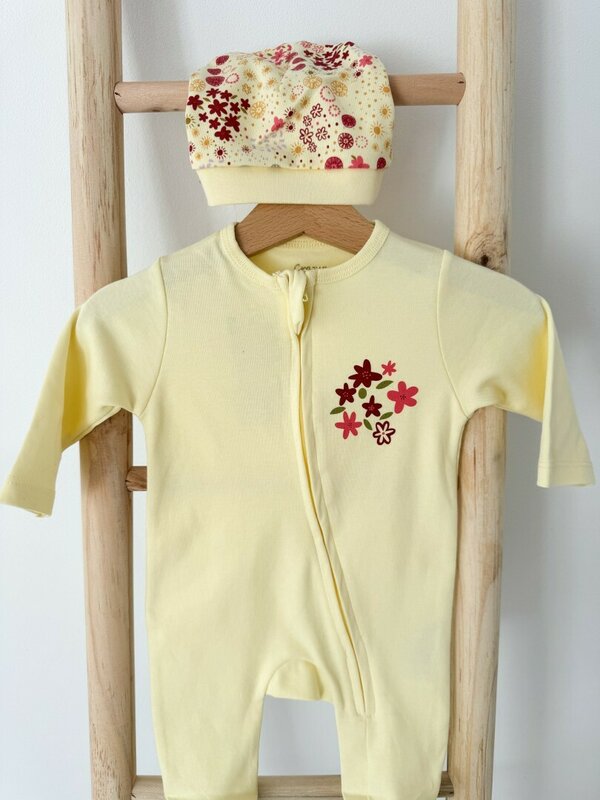 Salopeta bumbac galbena cu floricele