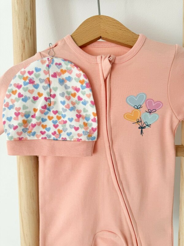 Salopeta bumbac roz piersica cu inimioare