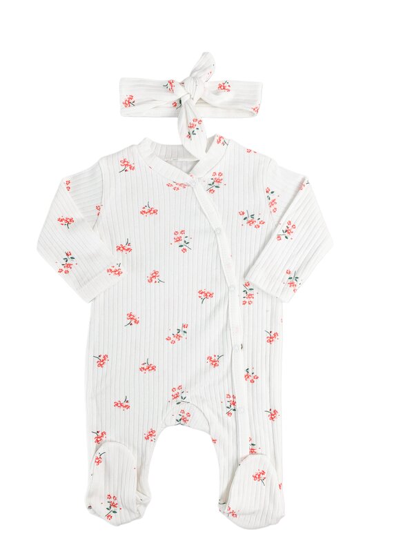 Salopeta fetite alba cu flori - 2 piese