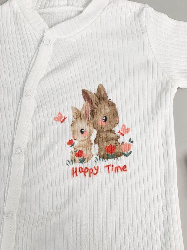 Salopeta fetite alba cu iepuras - 2 piese