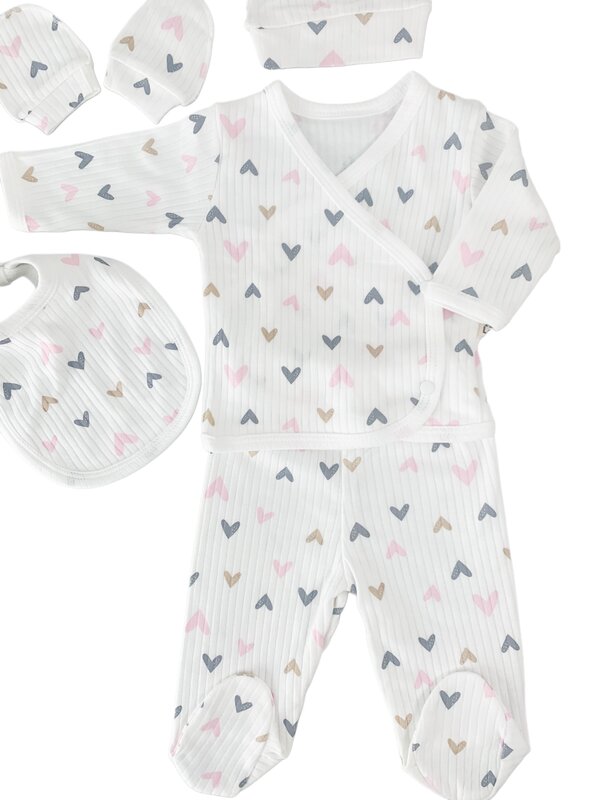 Salopeta fetite alba cu inimioare - 5 piese