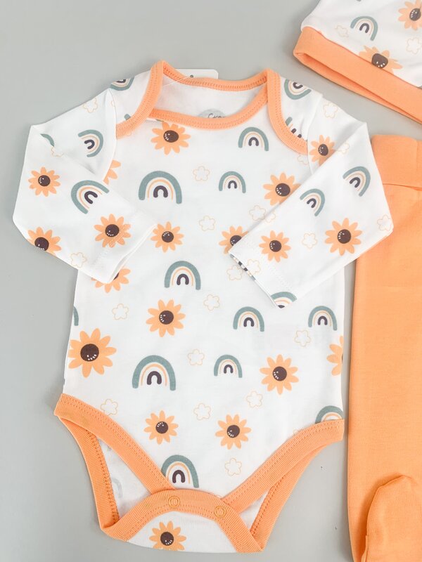 Salopeta fetite portocalie cu floarea-soarelui - 3 piese