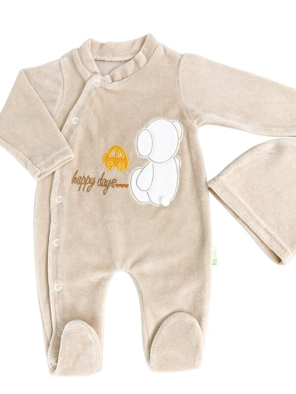 Salopeta maro pufoasa baiat cu ursulet