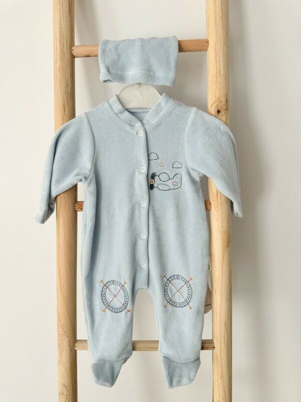 Salopeta pufoasa albastra cu avion