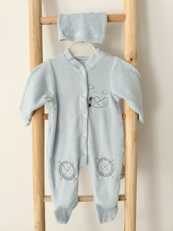 Salopeta pufoasa albastra cu avion